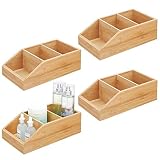 mDesign Juego de 4 cajas organizadoras con 3 compartimentos – Gran cajón de madera de bambú para cosméticos, maquillaje y otros accesorios – Clasificador ecológico para baño, cocina, etc. – natural