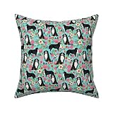 phjyjyeu Almohada de bebé, perro de montaña bernés con estampado floral de flores turquesas, satén de algodón orgánico, almohada de borde de cuchillo de 45,7 x 45,7 cm con inserto de 45,7 x 45,7 cm